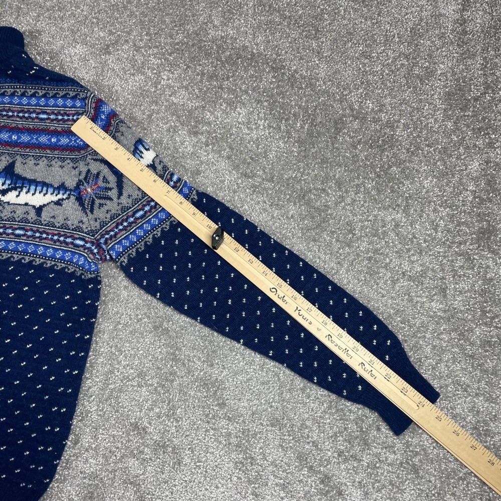 Vineyard Vines Sweater Mens Medium Marlin Fair Isle Birds Eye Wool Alpaca Zip - Picture 12 of 13